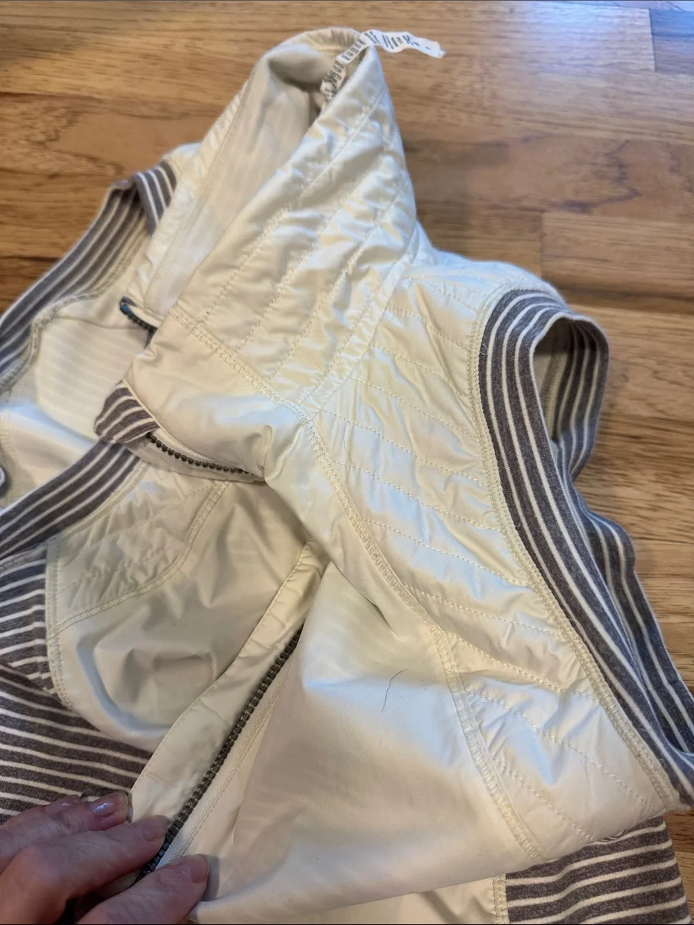 lululemon athletica White Sleeveless Zip Vest with Gray Stripe Panels